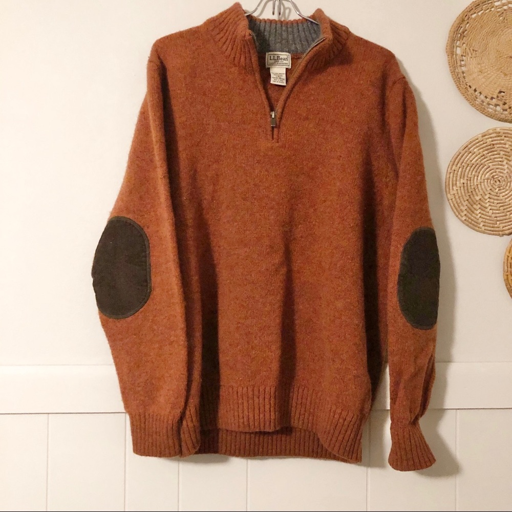 L.L. Bean Orange Shetland Wool Quarter Zip